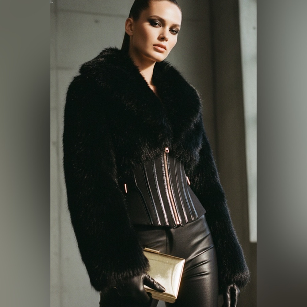 NEW Retail $350 Ava Corset Black Faux Fur Women's Jacket